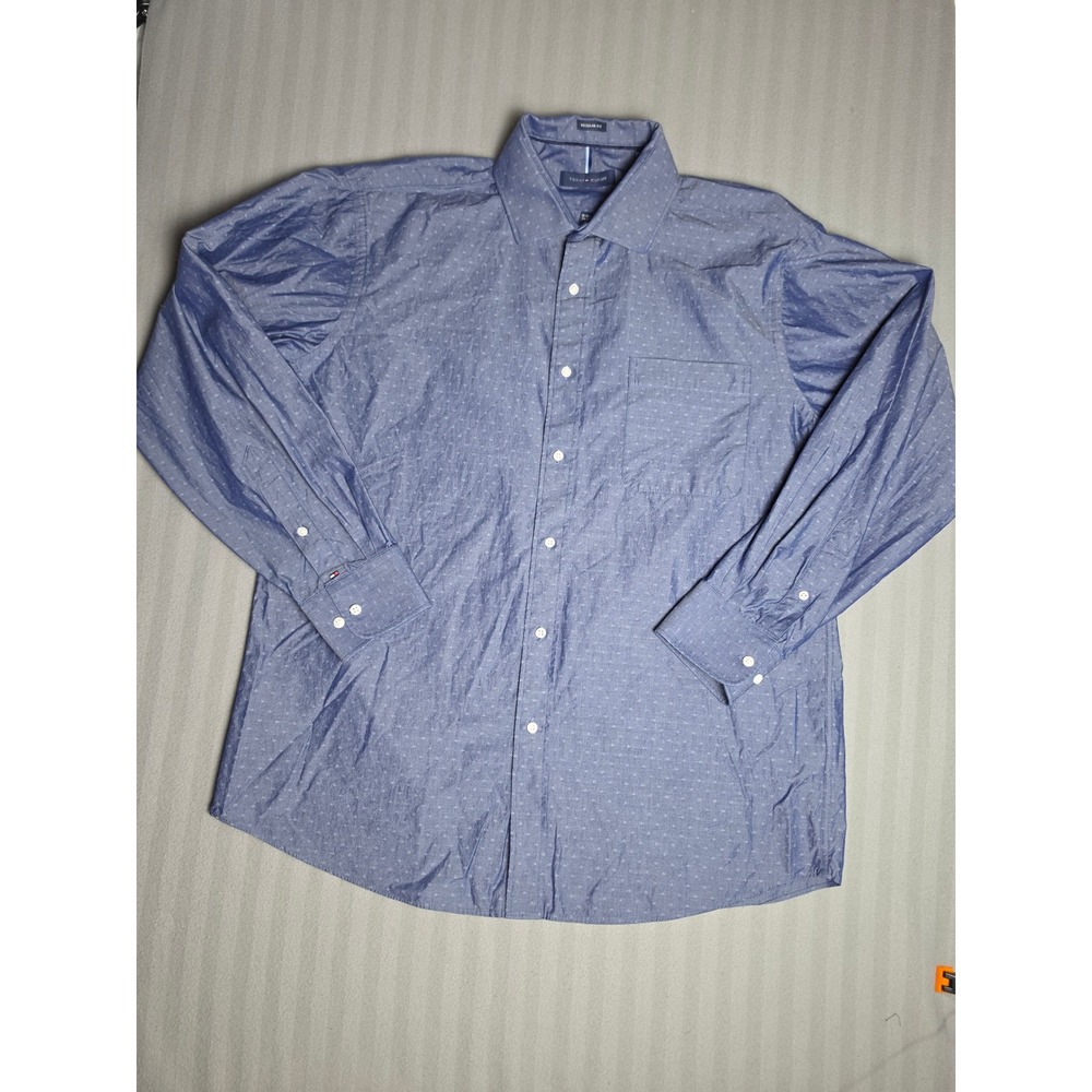 Tommy Hilfiger Mens Blue Geometric Print Regular Fit Button Down Shirt L 16-16.5